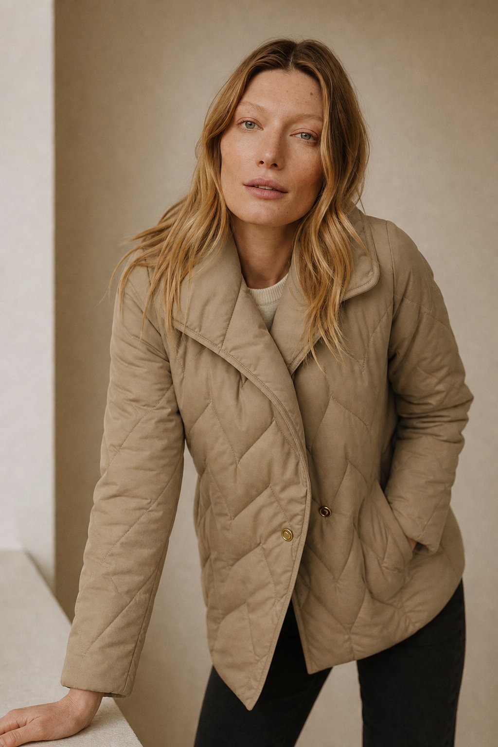 Vanessa Quilted Wrap Coat — Beige, banana_republic product shot