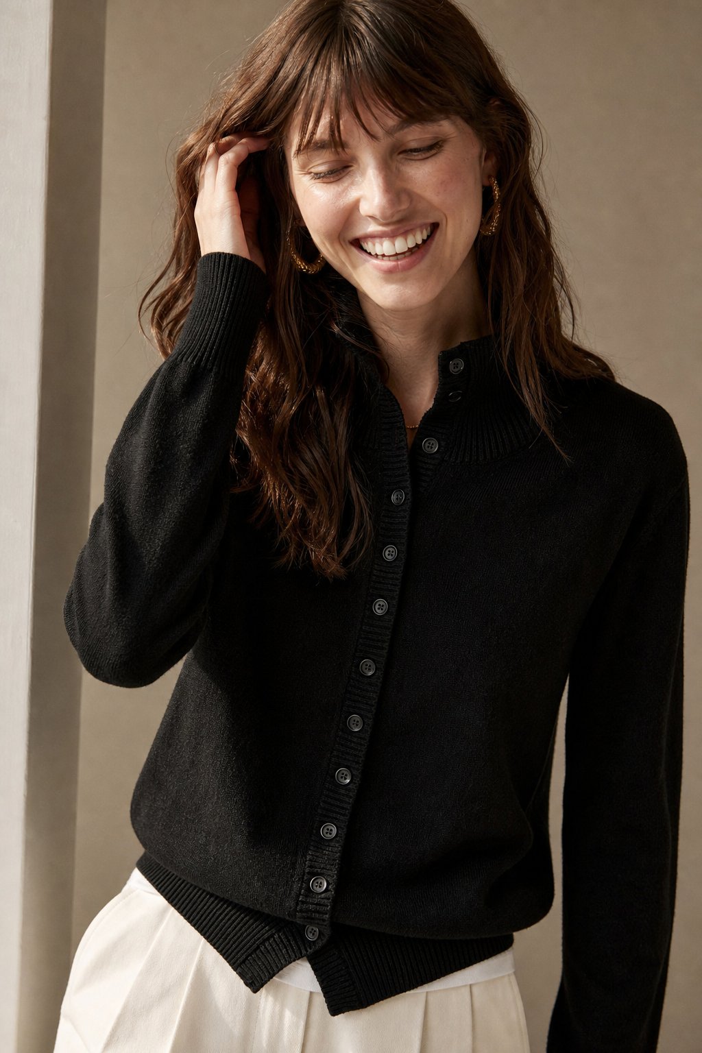 Vercelli Cashmere Button Sweater — Gray, studio product shot
