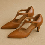 Verena Genuine Italian Leather Heels — Brown, studio product shot