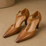 Verena Genuine Italian Leather Heels — Brown, studio product shot