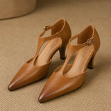 Verena Genuine Italian Leather Heels — Brown, studio product shot