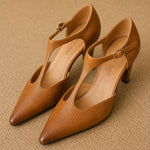 Verena Genuine Italian Leather Heels — Brown, studio product shot