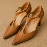 Verena Genuine Italian Leather Heels — Brown, studio product shot