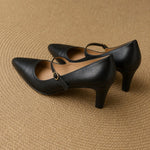 Verena Genuine Italian Leather Heels — Black, studio product shot