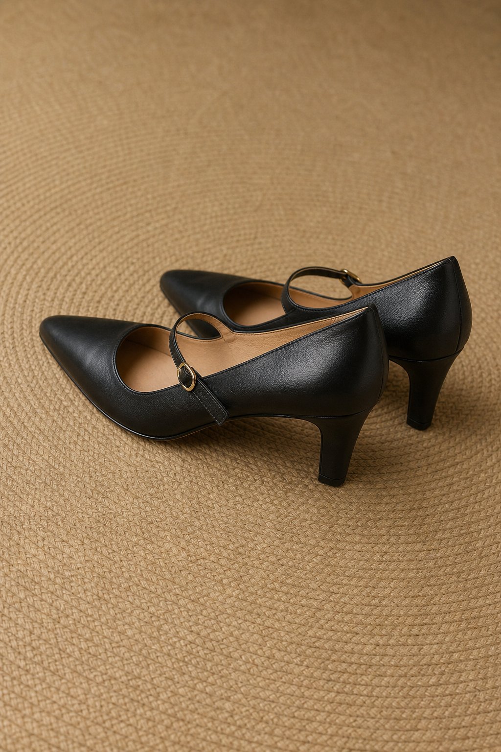 Verena Genuine Italian Leather Heels — Black, studio product shot