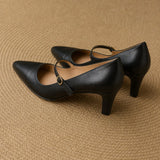Verena Genuine Italian Leather Heels — Black, studio product shot
