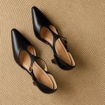 Verena Genuine Italian Leather Heels — Black, studio product shot