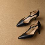 Verena Genuine Italian Leather Heels — Black, studio product shot