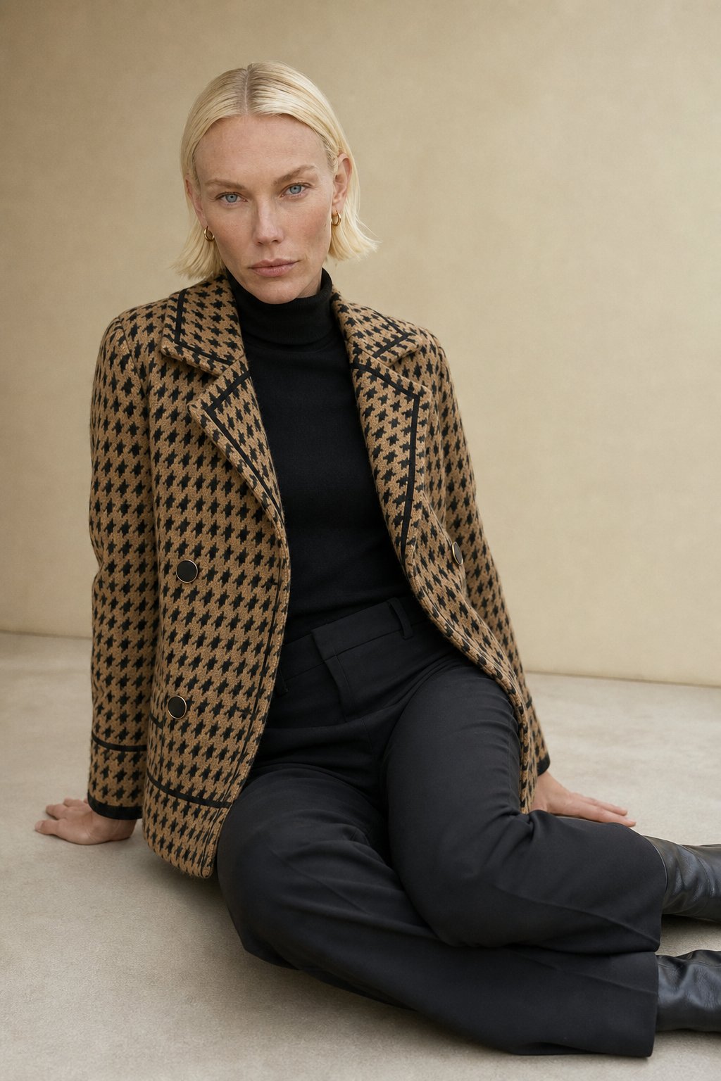 Vionne Houndstooth Knit Jacket — Camel, banana_republic product shot