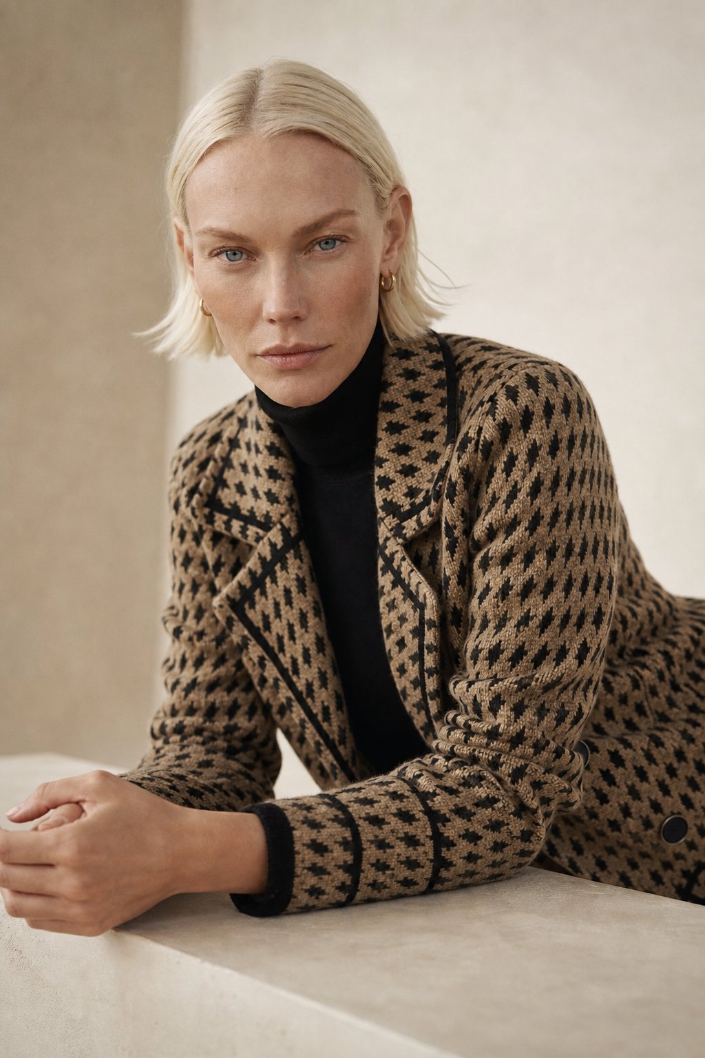Vionne Houndstooth Knit Jacket — Camel, banana_republic product shot