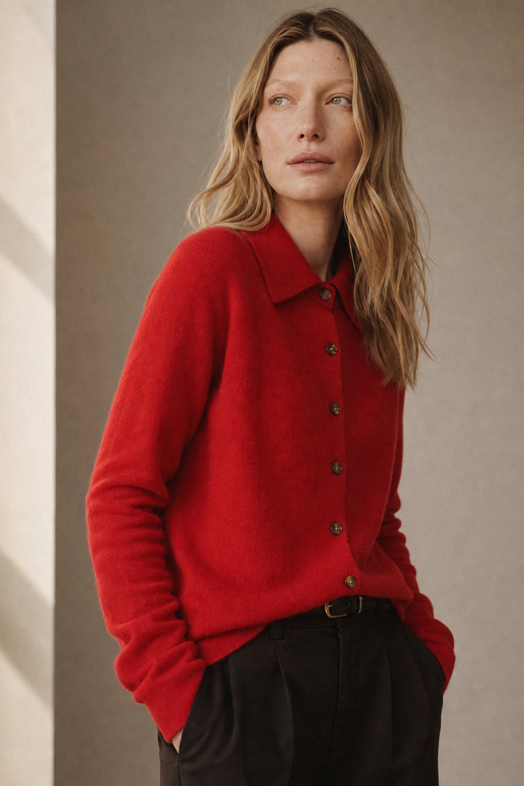 Windsor Polo Cardigan — Red, banana_republic product shot