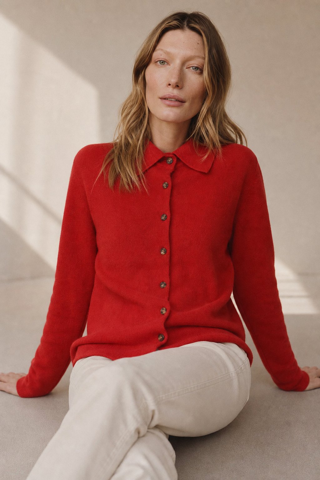 Windsor Polo Cardigan — Red, banana_republic product shot
