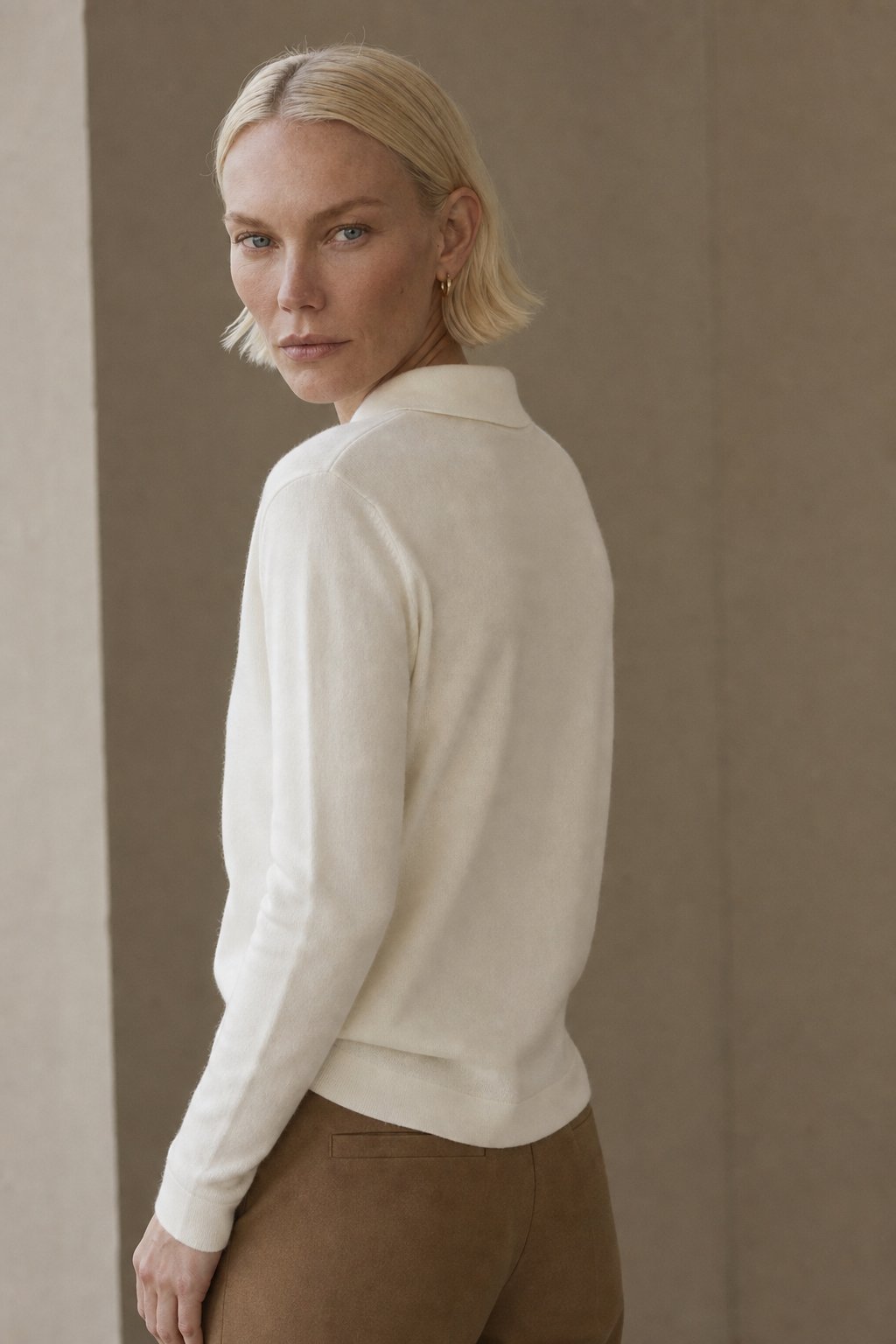 Windsor Polo Cardigan — Beige, banana_republic product shot