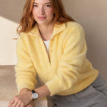 Women's 100% Wool Knit Hoodie Sweater Casual — Yellow, banana_republic product shot