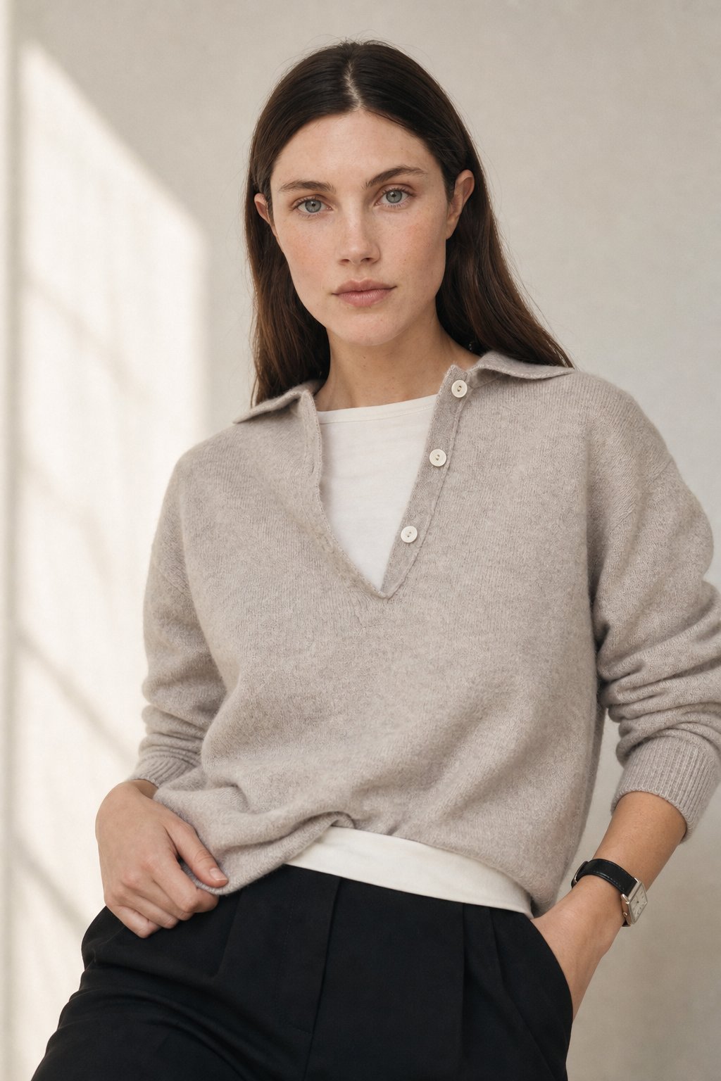 Women's 100% Wool Knit Hoodie Sweater Casual — White, banana_republic product shot
