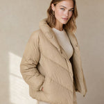 Women's Classic Hooded Down Puffer — Crème, banana_republic product shot
