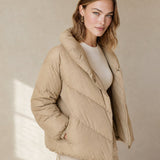 Women's Classic Hooded Down Puffer — Crème, banana_republic product shot