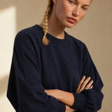 Women's Cotton Sweatshirt Loose Lantern Sleeve Pullover — Navy, banana_republic product shot
