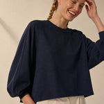 Women's Cotton Sweatshirt Loose Lantern Sleeve Pullover — Navy, banana_republic product shot