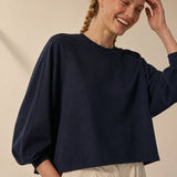 Women's Cotton Sweatshirt Loose Lantern Sleeve Pullover — Navy, banana_republic product shot