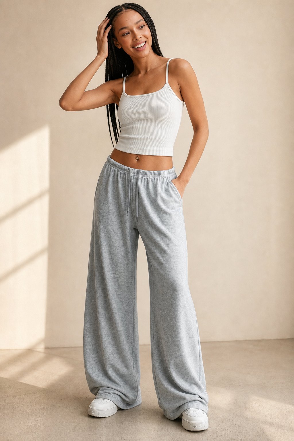 Women's Wide Leg Jogger Pants Drawstring Loose Fit — Gray, banana_republic product shot