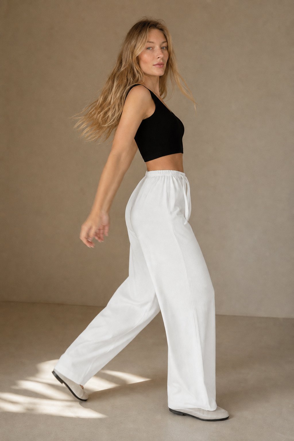 Women's Wide Leg Jogger Pants Drawstring Loose Fit — White, banana_republic product shot
