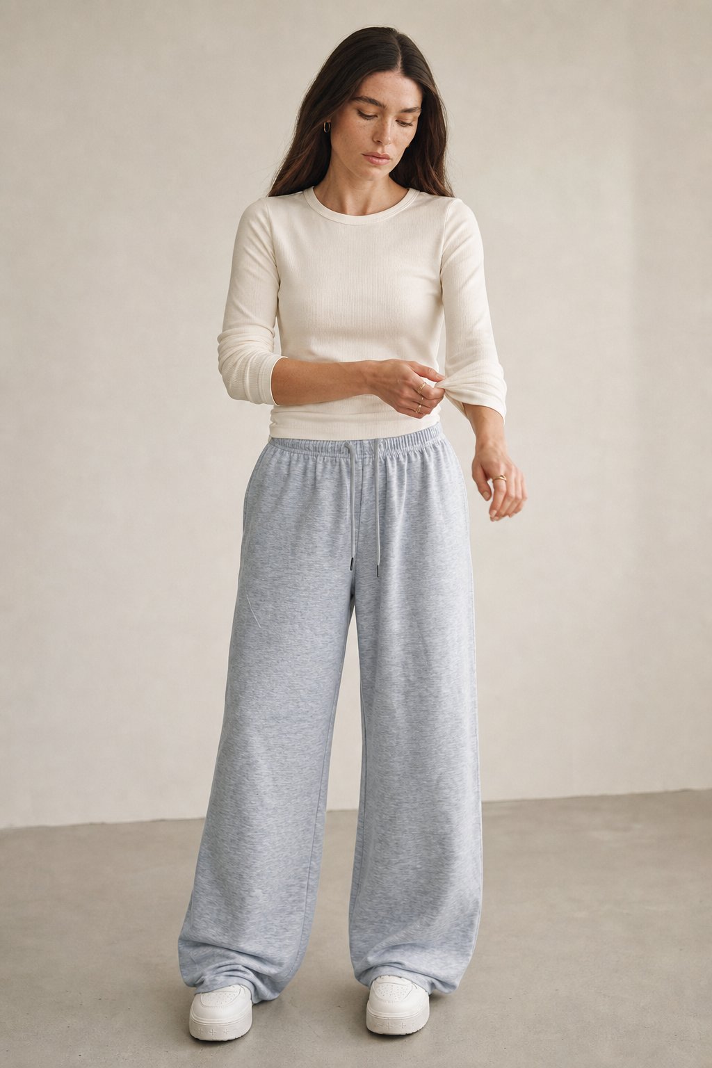 Women's Wide Leg Jogger Pants Drawstring Loose Fit — Gray, banana_republic product shot