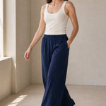 Women's Wide Leg Jogger Pants Drawstring Loose Fit — Navy, banana_republic product shot