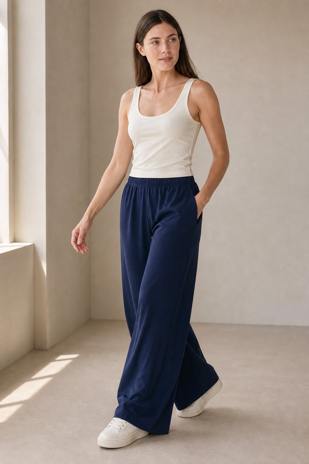 Women's Wide Leg Jogger Pants Drawstring Loose Fit — Navy, banana_republic product shot