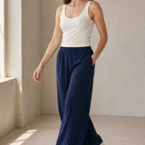 Women's Wide Leg Jogger Pants Drawstring Loose Fit — Navy, banana_republic product shot