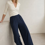 Women's Wide Leg Jogger Pants Drawstring Loose Fit — Navy, banana_republic product shot