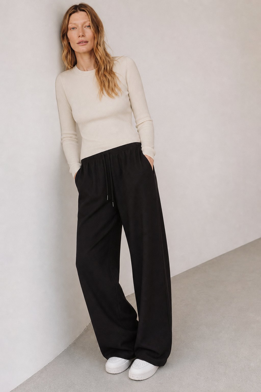 Women's Wide Leg Jogger Pants Drawstring Loose Fit — Black, banana_republic product shot