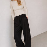 Women's Wide Leg Jogger Pants Drawstring Loose Fit — Black, banana_republic product shot