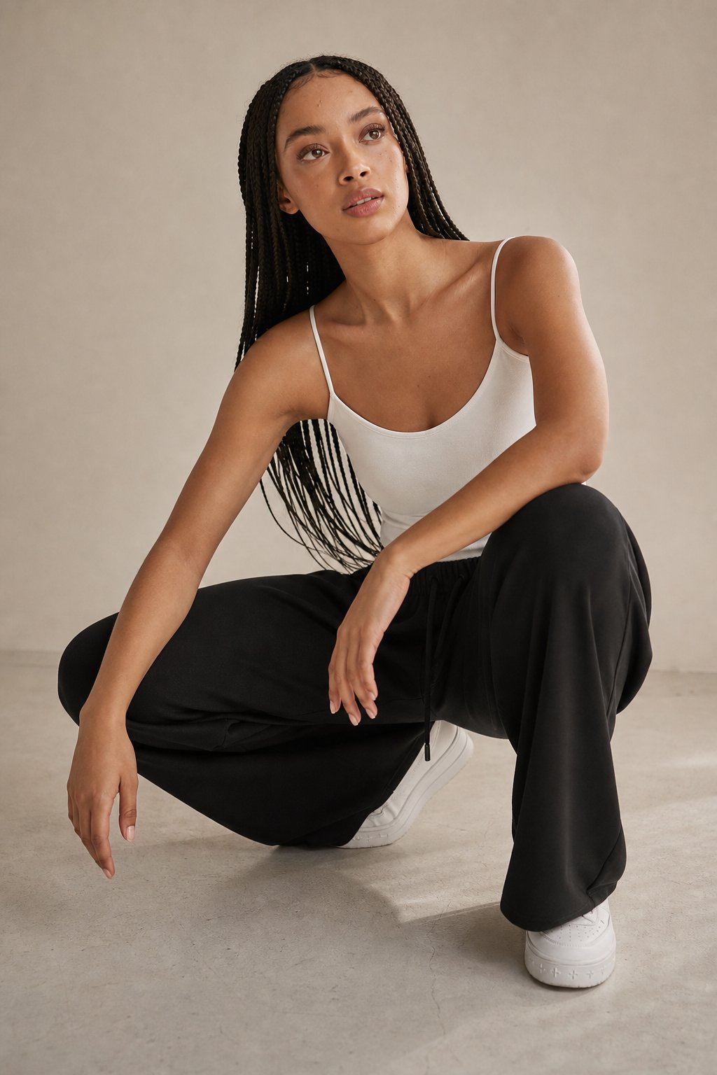 Women's Wide Leg Jogger Pants Drawstring Loose Fit — Black, banana_republic product shot