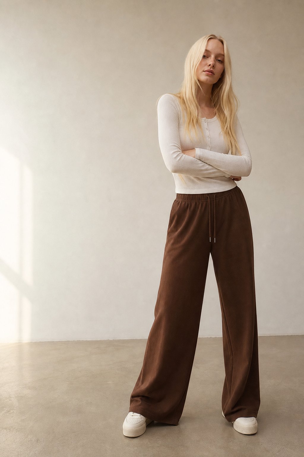 Women's Wide Leg Jogger Pants Drawstring Loose Fit — Brown, banana_republic product shot