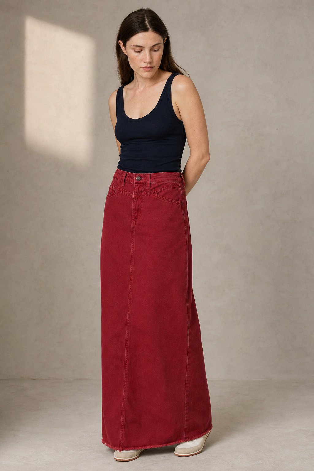 Womens Vintage Denim Skirt Jeans — Red, banana_republic product shot