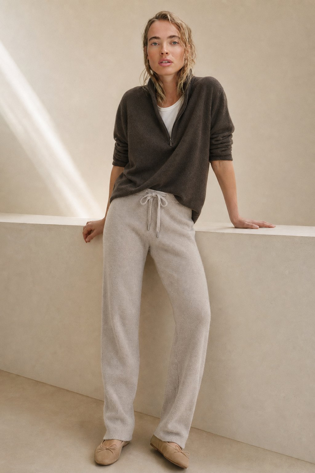 Wool Knitted Wide Leg Pants — Camel, banana_republic product shot
