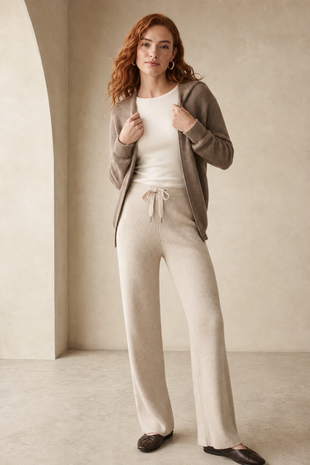 Wool Knitted Wide Leg Pants — Beige, banana_republic product shot