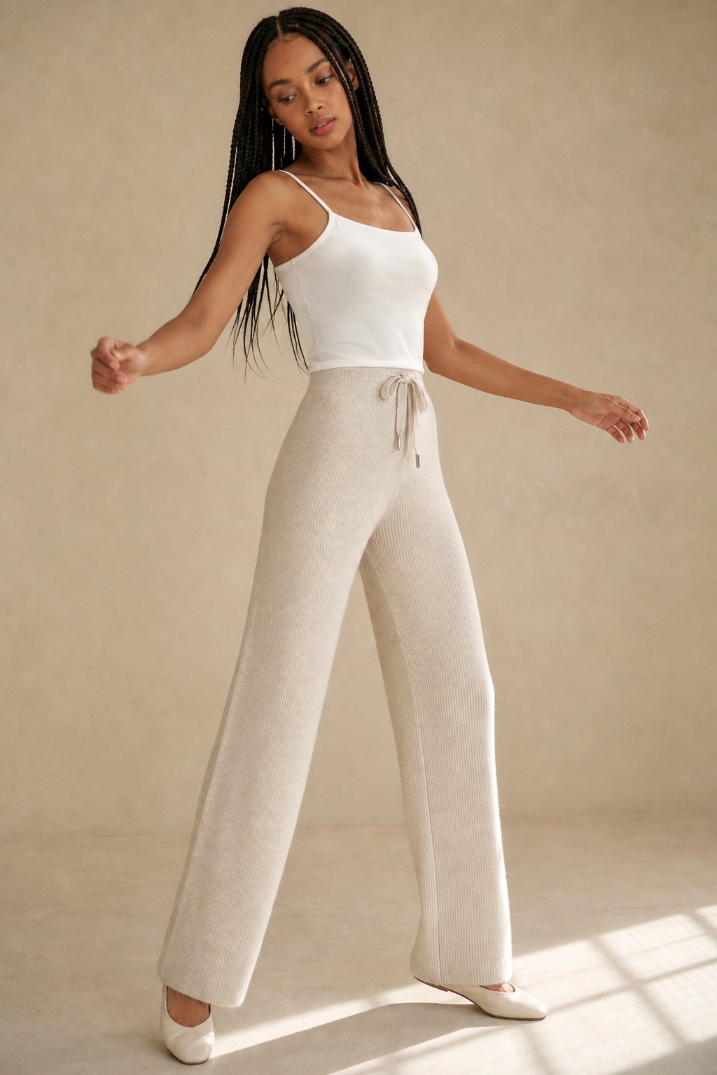 Wool Knitted Wide Leg Pants — Beige, banana_republic product shot