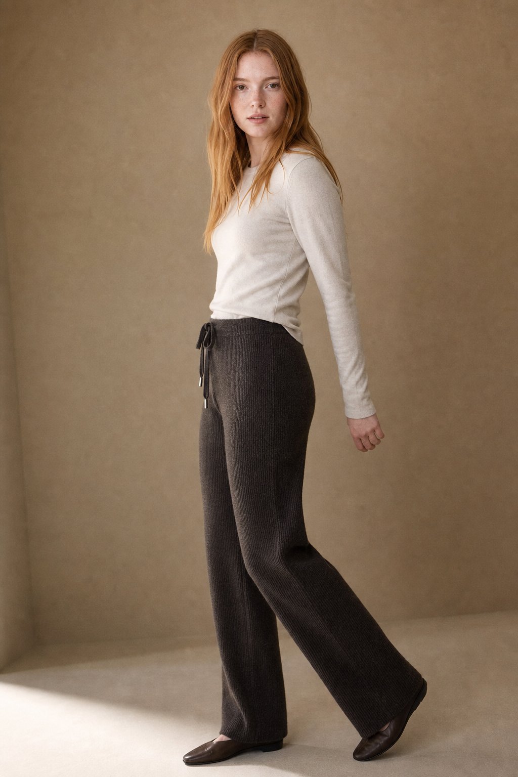 Wool Knitted Wide Leg Pants — Dark Brown, banana_republic product shot