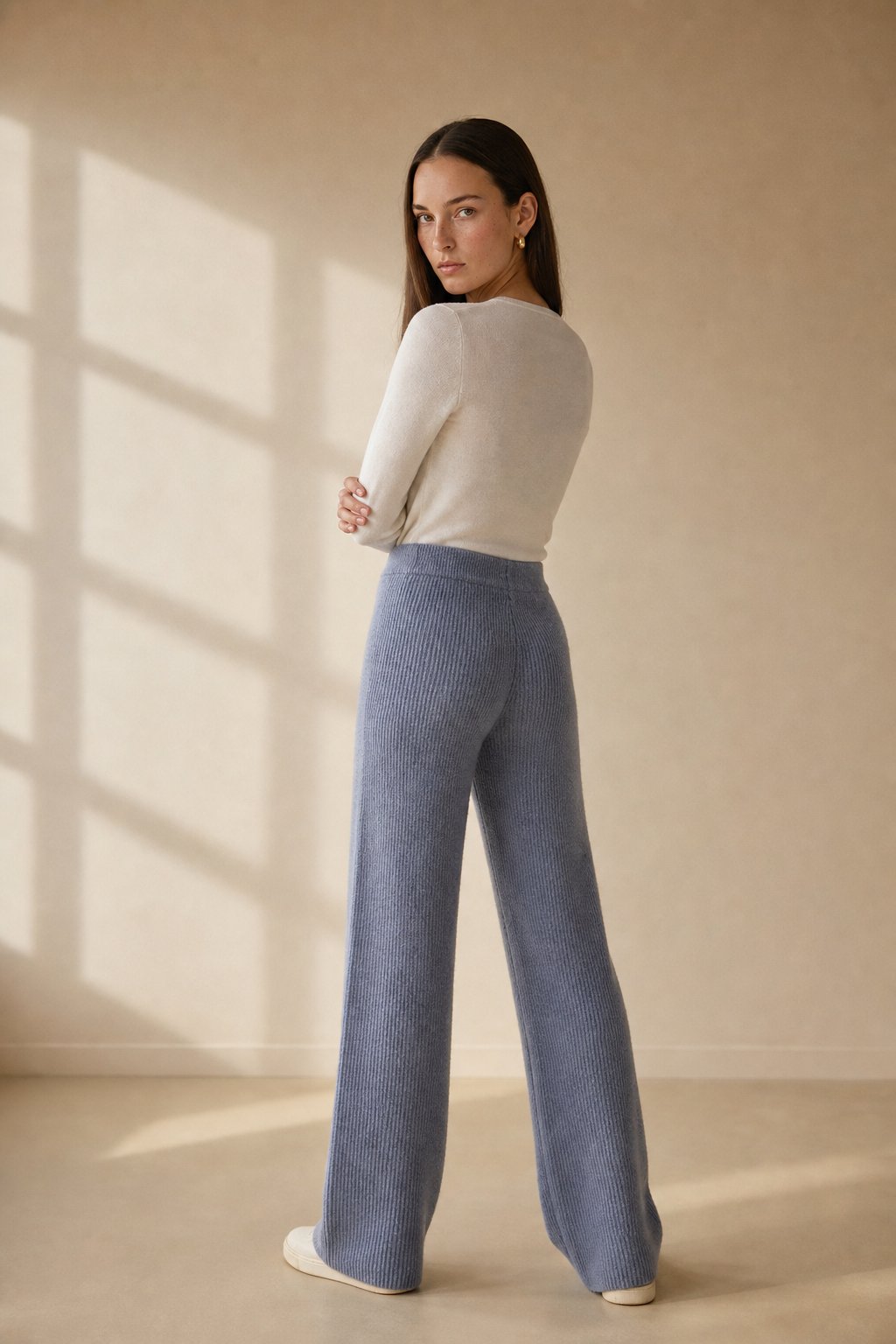 Wool Knitted Wide Leg Pants — Gray, banana_republic product shot
