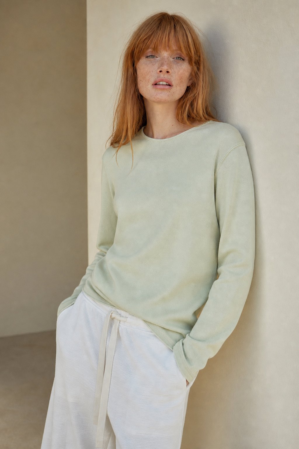 Wren Solid Knit Long Sleeve Tee — Lime, studio product shot