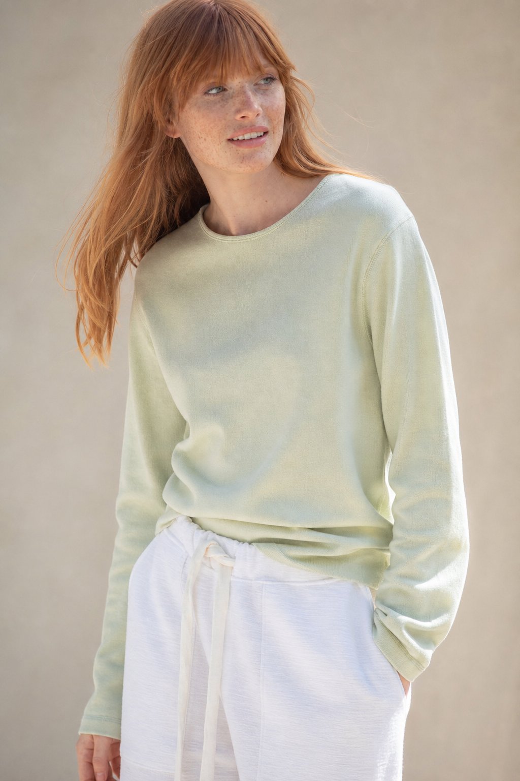 Wren Solid Knit Long Sleeve Tee — Lime, studio product shot